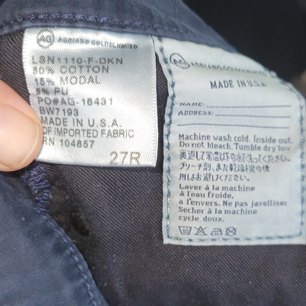 AG Adriano Goldschmied The Stilt Cigarette Jean Navy Blue Colored Size 4/27 Reg - Picture 13 of 14